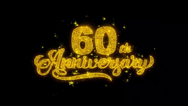 60th feliz aniversário tipografia escrita com faíscas de partículas douradas fogos de artifício — Vídeo de Stock