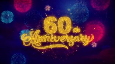 60. Mutlu Yıldönümü Tebrik Metin Parıltı Parçacıklar Renkli Havai Fişek