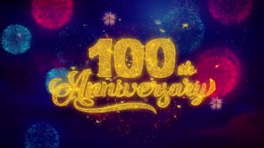 100. Mutlu Yıldönümü Tebrik Metin Parıltı Parçacıklar Renkli Havai Fişek