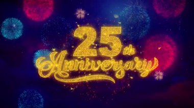 25. Mutlu Yıldönümü Tebrik Metin Parıltı Parçacıklar Renkli Havai Fişek