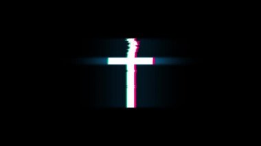 Glitch Retro Vintage Animasyon Kilise Çapraz Hıristiyanlık Din Sembolü.