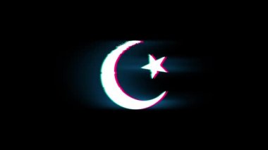 Yıldız ve Hilal sembolü İslam dini Sembol Glitch Retro Vintage Animasyon.