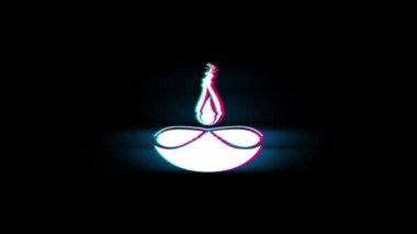 Diwali, diwali diya, diwali lamba, diya Sembol Glitch Retro Vintage Animasyon.