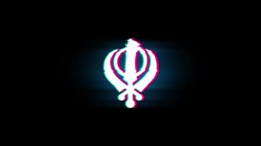Khanda, din, dini sembol, Glitch Retro Vintage Animasyon sihizm Sembolü.
