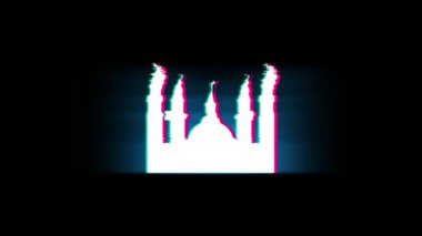 İslam Ikonu, Cami dini, Glitch Retro Vintage Animasyon müslüman Sembolü.
