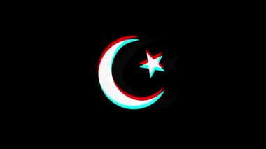 Yıldız ve Hilal sembolü İslam din simgesi Vintage Twitched Bad Signal Animasyon.