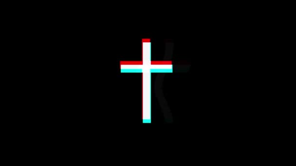 Church Cross Christianity Religion icon Vintage Twitched Bad Signal Animation. — Stock Video