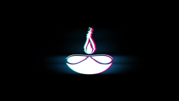 Diwali, diwali diya, diwali Lampe, diya Symbol auf Glitch Retro Vintage Animation. — Stockvideo