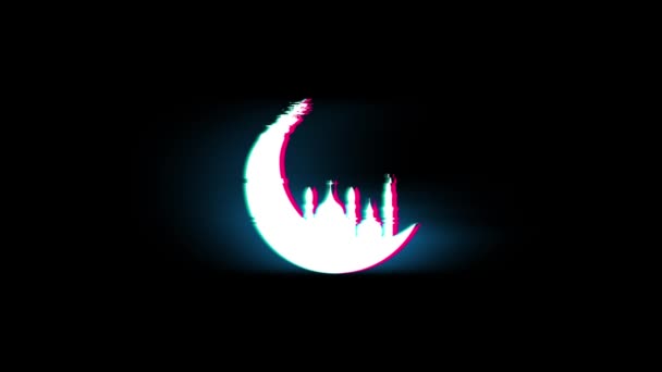 Islamic mosque Moon ramadan Symbol on Glitch Retro Vintage Animation. — Stock Video