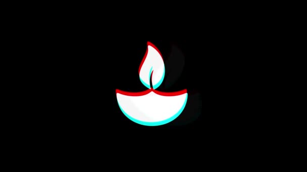 Diya, Lampe, Diwali, Décoration, Festival, Indien, icône Vintage Twitched Bad Signal Animation . — Video