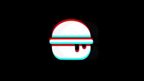 Burger, cheeseburger, fast junk food icon Vintage Twitched Bad Signal Animation. — Stock Video