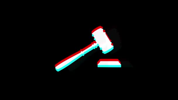 Justicia, Martillo Juez Corte, icono de la ley Vintage Twitched Bad Signal Animation . — Vídeos de Stock