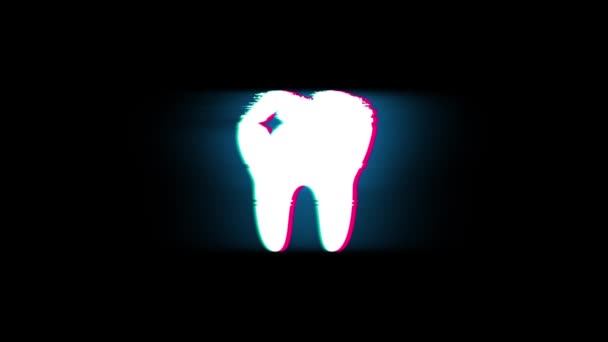 Dente dentale, dentista Simbolo su Glitch Retro Vintage Animazione . — Video Stock