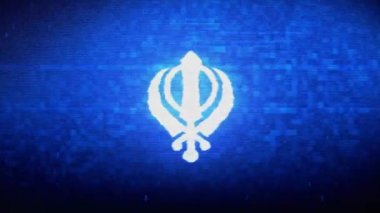 Khanda, din, dini sembol, sihizm Sembolü Dijital Piksel Gürültü Hatası Animasyon.