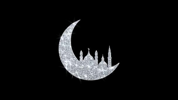 Islamische Moschee Mond Ramadan-Symbol leuchtet Glitzerschleife blinkende Teilchen . — Stockvideo