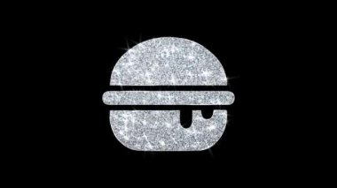 Burger, cheeseburger, fast junk food Icon Shining Glitter Loop Yanıp Sönen Parçacıklar .