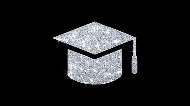 Educación, Gorra de graduación, Sombrero de la Universidad Icono Brillante Glitter Loop Parpadear partículas  . — Vídeos de Stock