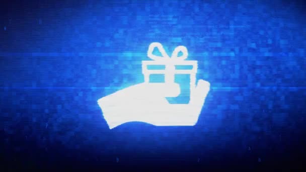 Geburtstag, Schachtel, Geschenk, Geschenkbox, Hand, geben Symbol digitale Pixel-Rauschen-Fehleranimation. — Stockvideo