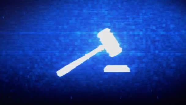 Adalet, Hammer Yargıç Mahkemesi, hukuk Sembolü Dijital Piksel Gürültü Hatası Animasyon. — Stok video