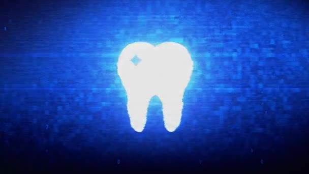 Ząb stomatologiczny, dentysta symbol cyfrowy piksel błąd hałasu animacja. — Wideo stockowe