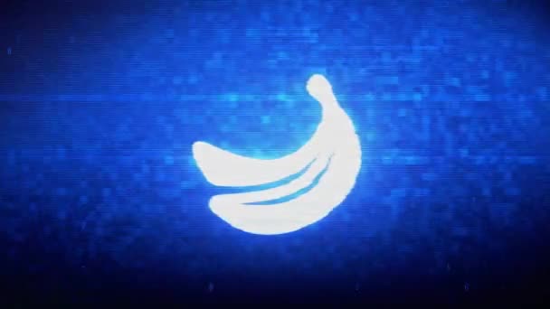 Plátano, plátanos, comida, fruta Símbolo Digital Pixel Noise Error Animación . — Vídeo de stock