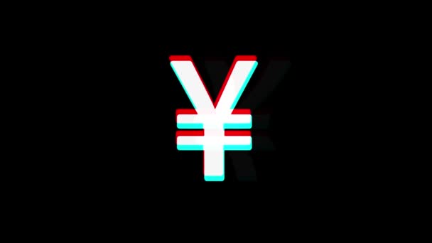 Yen Symbole icône de la monnaie Vintage Twitched Bad Signal Animation . — Video