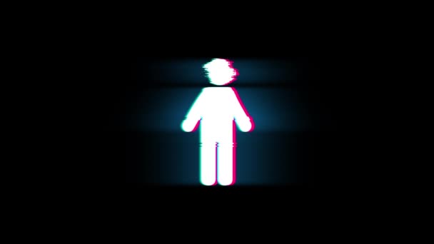 Man manliga kön symbol på glitch Retro vintage animation. — Stockvideo