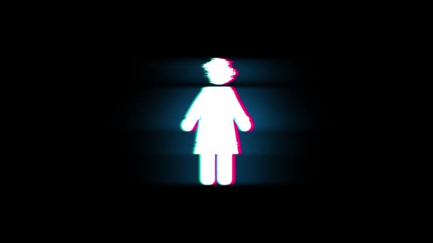 Nő nő szimbólum a glitch retro vintage animáció. — Stock videók
