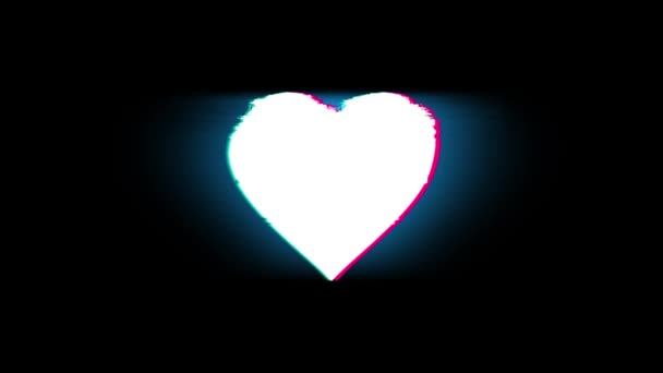 Glitch Retro Vintage Animasyon Love Heart Symbol. — Stok video
