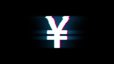 Glitch Retro Vintage Animasyon Yen Sembol Döviz Sembolü.