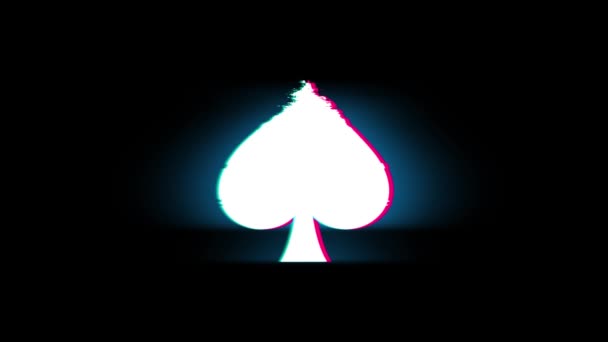 Přehrát karetní Spade symbol na Glitch retro starožitná animace. — Stock video