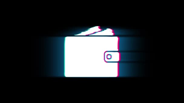 Plånbok väska korthållare symbol på glitch Retro vintage animation. — Stockvideo