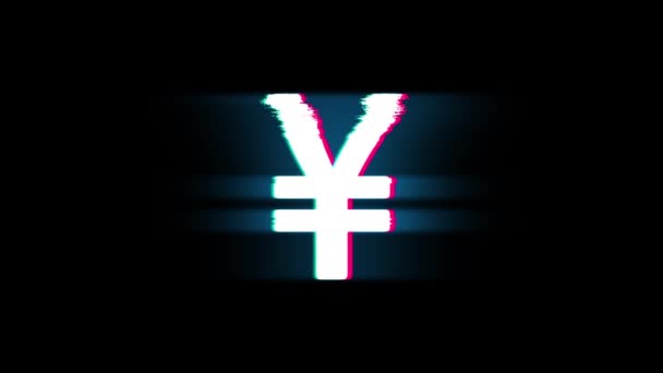 Symbole Yen Monnaie Symbole sur Glitch Rétro Vintage Animation . — Video