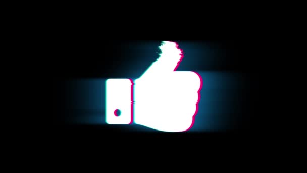 Tummen upp hand symbol på glitch Retro vintage animation. — Stockvideo