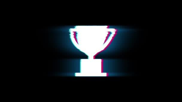 Trofee Win Cup symbool op glitch retro vintage animatie. — Stockvideo