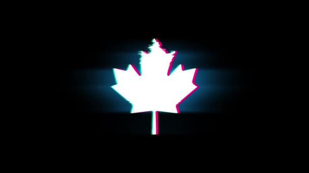 Kanadyjski klon liść symbol na glitch retro animacja Vintage. — Wideo stockowe
