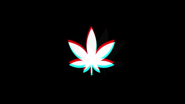 Marihuana Blatt Ikone Vintage zuckte schlechtes Signal Animation. — Stockvideo