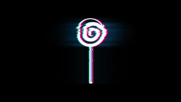 Lollipop Candie Symbol en Glitch Retro Vintage Animation . — Vídeos de Stock