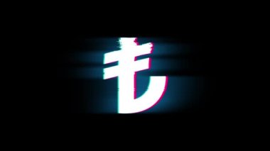 Glitch Retro Vintage Animasyonda Türk Lirası Türk Para Birimi Sembolü.