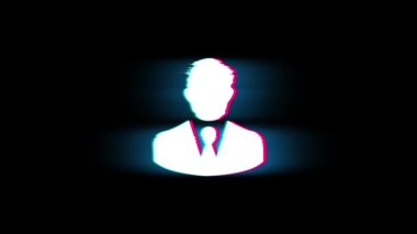 Glitch Retro Vintage Animasyon İşadamı İş Yöneticisi Baş Sembol.