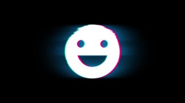Glitch Retro Vintage Animasyon Big Smile Emoji Sembolü.