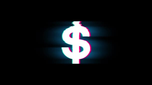 Dollár pénznem szimbólum a glitch retro vintage animáció. — Stock videók