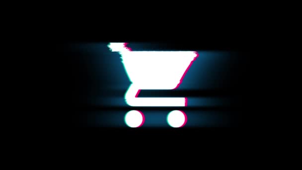 Buy Shopping Cart Trolley Symbol on Glitch Retro Vintage Animation. — Stock Video