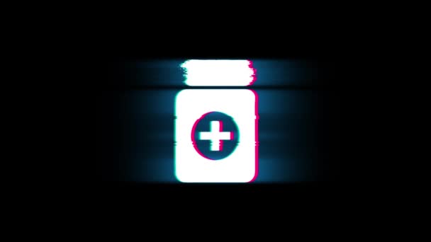 Medicin Health Care symbol på glitch Retro vintage animation. — Stockvideo