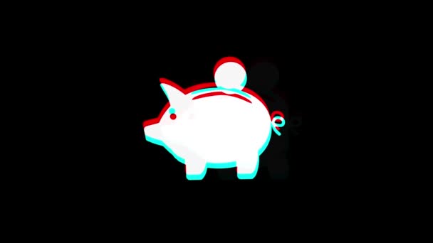 Piggy Bank munt pictogram Vintage Twitched slecht signaal animatie. — Stockvideo