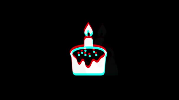Geburtstagstorte Ikone Jahrgang zuckte schlechtes Signal Animation. — Stockvideo