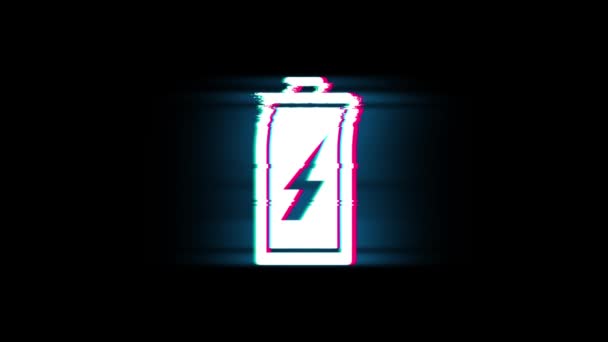 Symbol baterii energii elektrycznej na glitch retro animacja Vintage. — Wideo stockowe