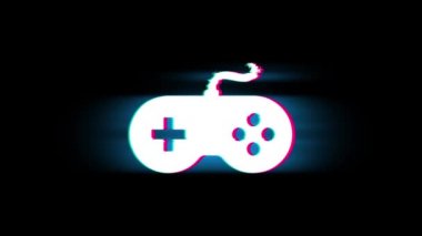 Glitch Retro Vintage Animasyon Oyun Controller joystick epad Oyun Sembolü.