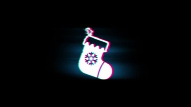 Glitch Retro Vintage Animasyon Noel Çorap Pictogram Çorap Sembolü.