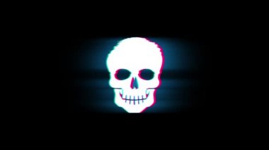 Glitch Retro Vintage Animasyon Yüz kafatası Sembolü.
